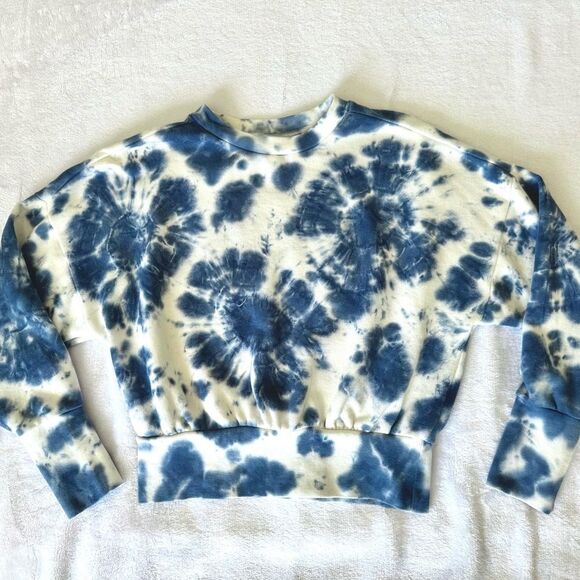 Old Navy White and Navy Tie Dye Long Sleeve Cropped Sweatshirt XS - Picture 2 of 6